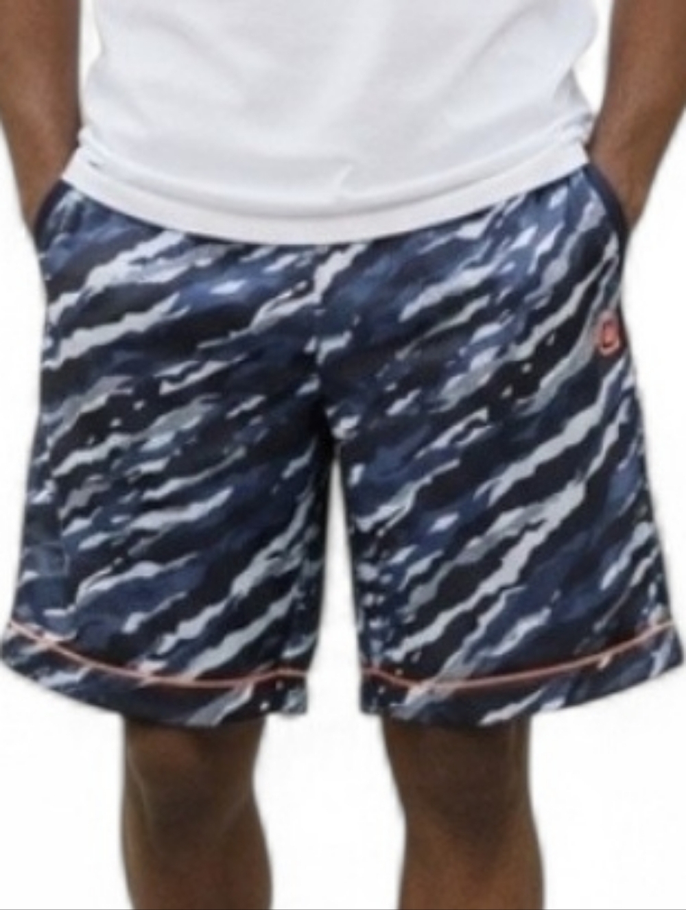 And1 Men's Navy Camo Athletic Shorts with Orange Trim